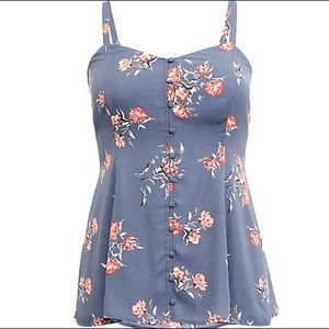 TORRID STONE GREY FLORAL GEORGETTE BUTTON CAMI
